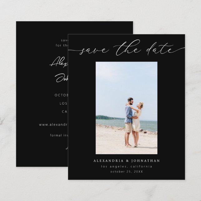 Budget Chic Stylish Mod Photo Save the Date 3 Blac (Front/Back)