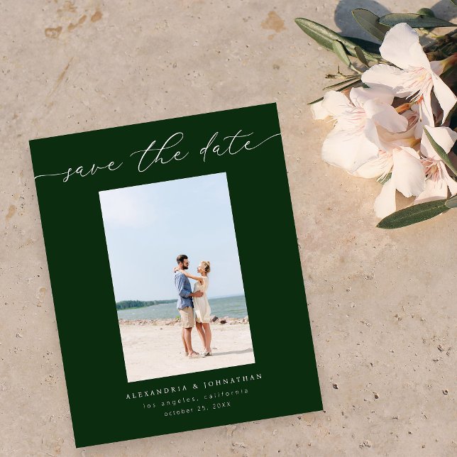 Budget Chic Stylish Mod Photo Save the Date 3 GRN Flyer (Creator Uploaded)