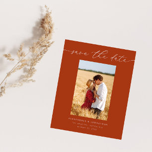Budget Chic Stylish Mod Photo Save the Date 3 Rust Flyer
