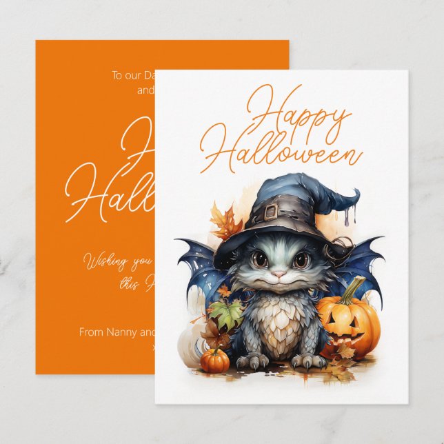 Budget Children's Watercolor Baby Dragon Halloween Postcard (Front/Back)