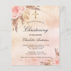 Budget christening blush rose pampas grass floral