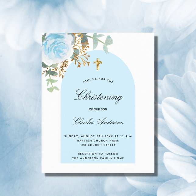Budget christening eucalyptus blue boy floral arch (Creator Uploaded)