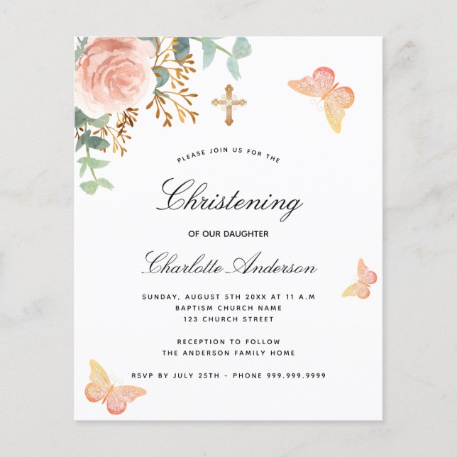 Budget christening eucalyptus blush rose butterfly (Front)