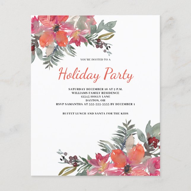  Budget Christmal Floral Invitation Flyer (Front)