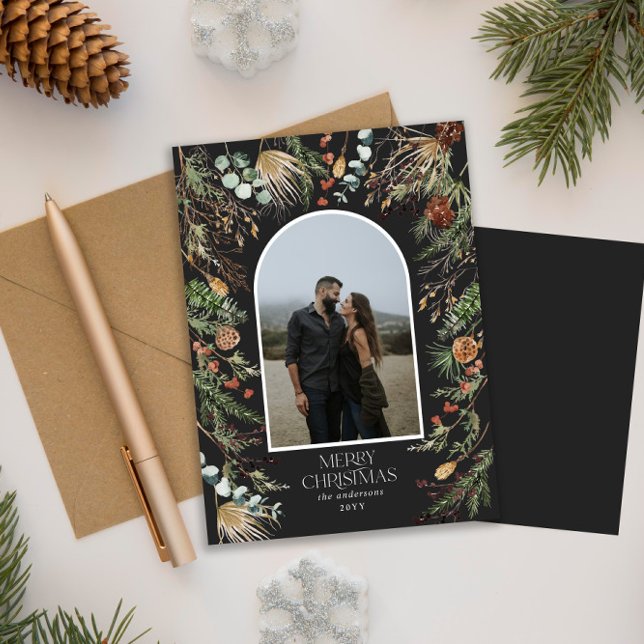 budget Christmas 1 photo arch botanical holiday Card (Creator Uploaded)