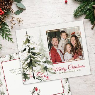 BUDGET Christmas 1 Photo Watercolor Pine Tree Flyer