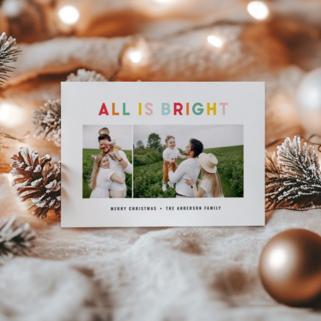 budget Christmas 2 photo collage rainbow colourful Card (Creator Uploaded)