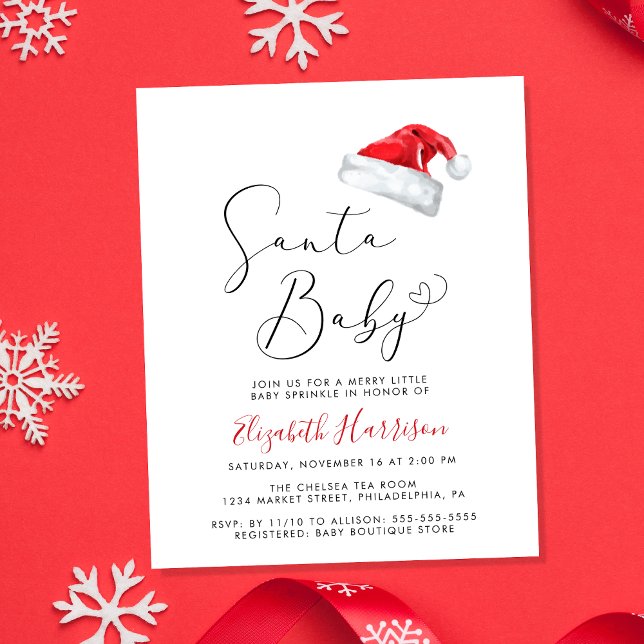 Budget Christmas Baby Sprinkle Invitation (Celebrate your little Santa Baby's upcoming arrival with a cute holiday season baby sprinkle)