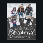 Budget Christmas chalkboard photo Holiday Card<br><div class="desc">Family seasonal holiday greetings 3 photo collage budget affordable card on a dark grey charcoal chalkboard background with falling snow and "Christmas Blessings" white calligraphy script. Easy to personalize with your photos and signature! PLEASE READ THIS BEFORE PURCHASING! This is a budget affordable wedding card printed on a paper sheet...</div>