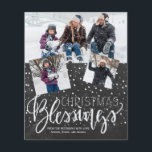 Budget Christmas chalkboard photo Holiday Card<br><div class="desc">Family seasonal holiday greetings 3 photo collage budget affordable card on a dark grey charcoal chalkboard background with falling snow and "Christmas Blessings" white calligraphy script. Easy to personalize with your photos and signature! PLEASE READ THIS BEFORE PURCHASING! This is a budget affordable wedding card printed on a paper sheet...</div>