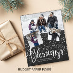 Budget Christmas chalkboard photo holiday Flyer<br><div class="desc">Family seasonal holiday greetings 3 photo collage budget affordable greetings FLYER on a dark grey charcoal chalkboard background with falling snow and "Christmas Blessings" white calligraphy script. Easy to personalize with your photos and signature! PLEASE READ THIS BEFORE PURCHASING! This is a budget affordable wedding card printed on a FLYER....</div>