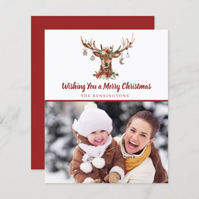 Budget Christmas Deer Ornaments Holiday Photo (Front/Back)