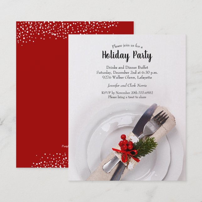 Budget Christmas Dinner Plate Holiday Invitations (Front/Back)