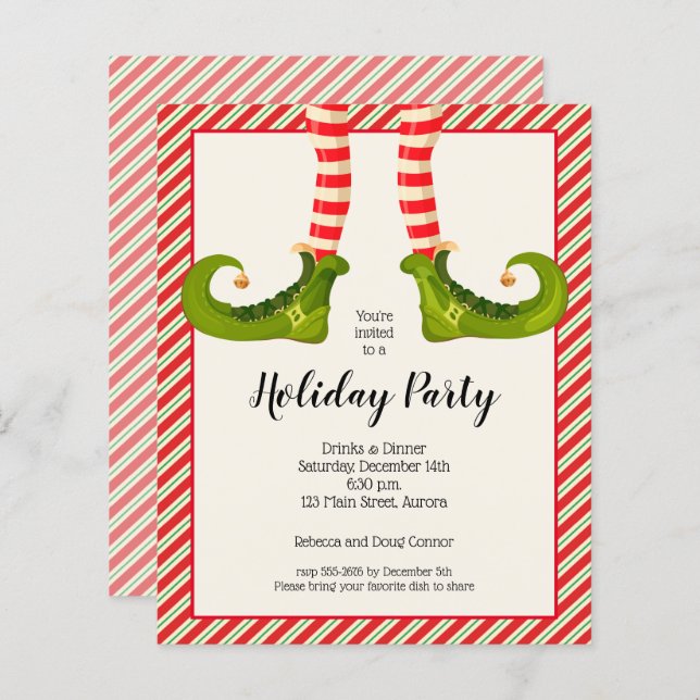 Budget Christmas Elf Legs Holiday Invitations (Front/Back)