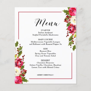 Budget Christmas Floral Menu card