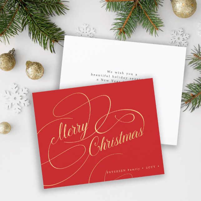 Budget Christmas gold script red holiday Card (Creator Uploaded)