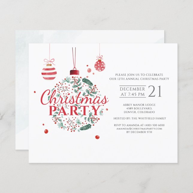 Budget Christmas Holiday Red Green Party Invite (Front/Back)
