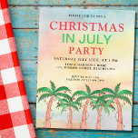 Budget Christmas In July Party Invitation<br><div class="desc">This budget Christmas in July party invitation is decorated with a watercolor sky, palm trees with lights, and baubles. Easily customizable. Use the Design Tool to change the text size, style, or colour. Because we create our artwork you won't find this exact image from other designers. Original Watercolor © Michele...</div>