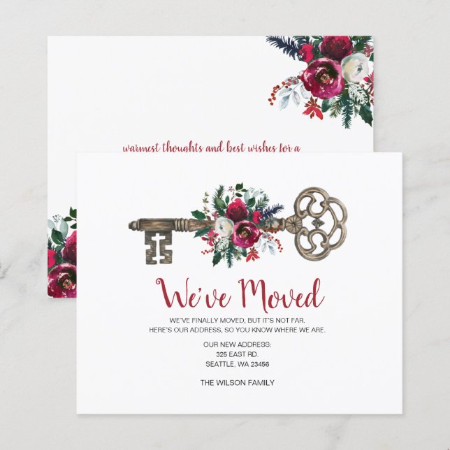 Budget Christmas Key Weve Moved Holiday Cards (Front/Back)