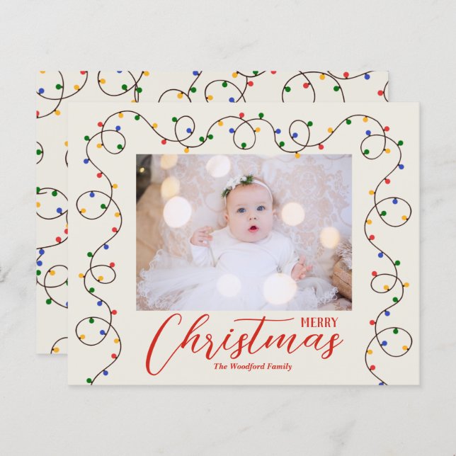 Budget Christmas Light Strand Photo Cards (Front/Back)