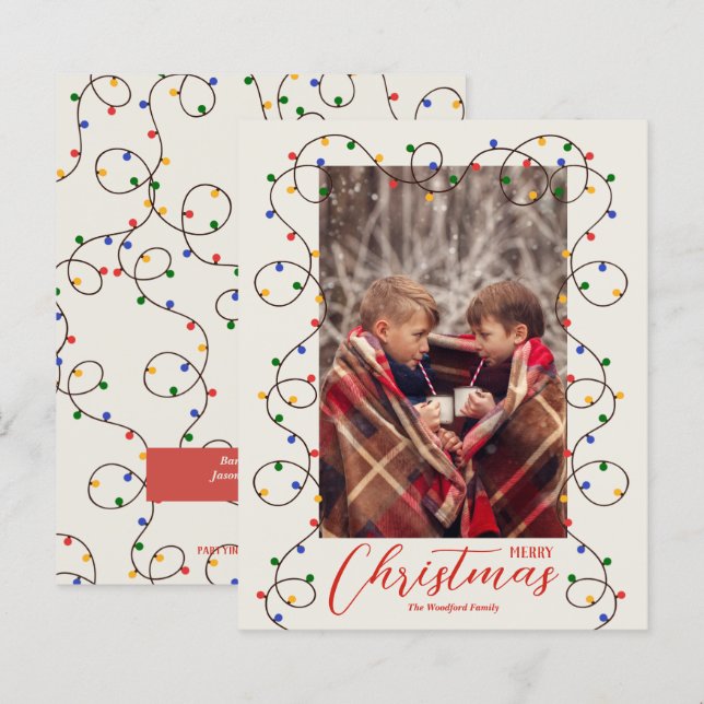 Budget Christmas Light Strand Photo Cards (Front/Back)