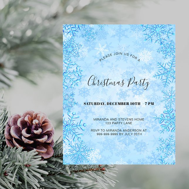 Budget Christmas party blue snowflakes invitation (Creator Uploaded)