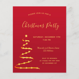 Budget Christmas party red gold modern invitation 