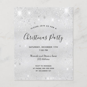 Budget Christmas party silver glitter invitation