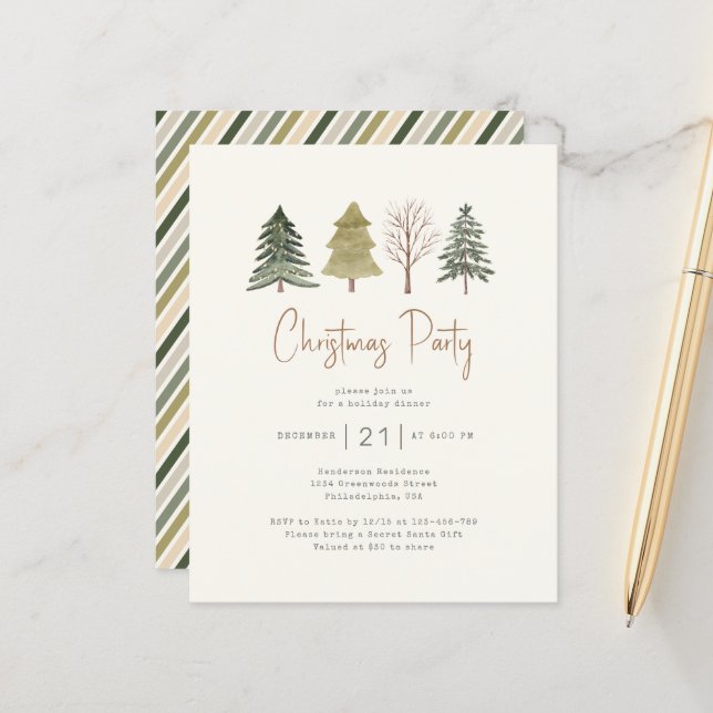 Budget Christmas Party Watercolor Pine Trees (Front/Back In Situ)