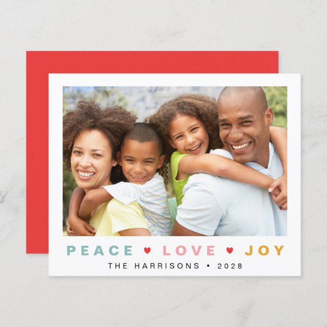 Budget Christmas Peace Love Joy Photo Holiday Card (Front/Back)