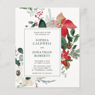 Budget Christmas Poinsettia QR Code Wedding Invite