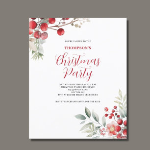 Budget Christmas Red Berry Floral Party Invitation