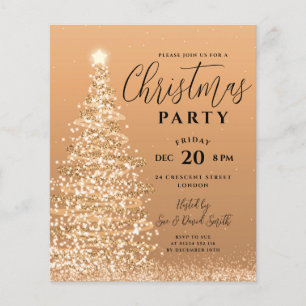 Budget Christmas Tree Party Copper Holiday Invite Flyer