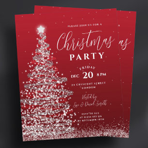 Budget Christmas Tree Silver Red Holiday Invite 