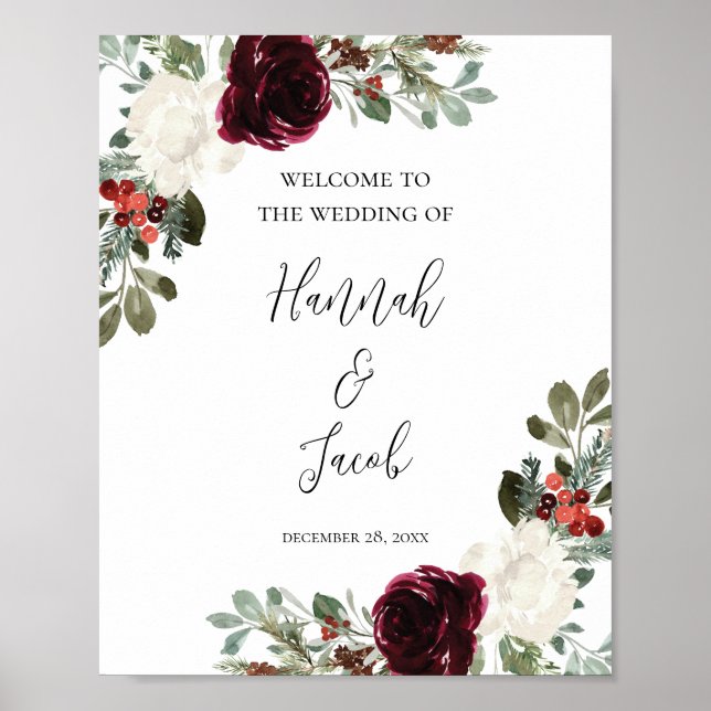 Budget Christmas Winter Wedding Welcome Sign (Front)
