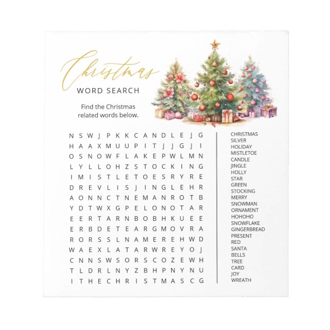 Budget Christmas Word Search Tear Away Party Game Notepad (Front)