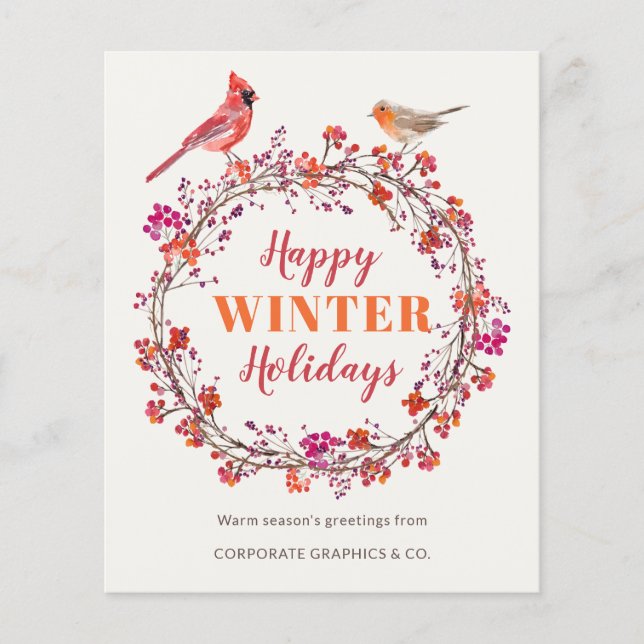 Budget Christmas wreath business holiday greetings (Front)