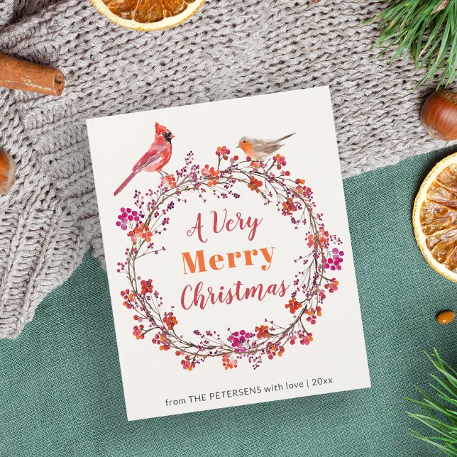 Budget Christmas wreath rustic chic Holiday Card (Creator Uploaded)