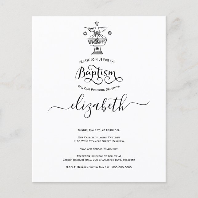 Budget Church Christening Baptism Invitation (Front)