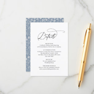Budget Classic Elegant Floral Dusty Blue Wedding Enclosure Card