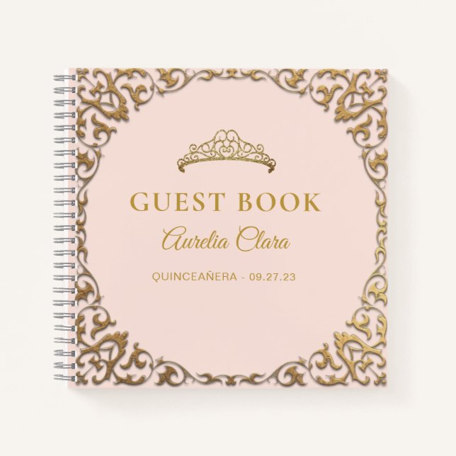 Budget Classic Gold Blush Quinceañera Guest Book (Front)