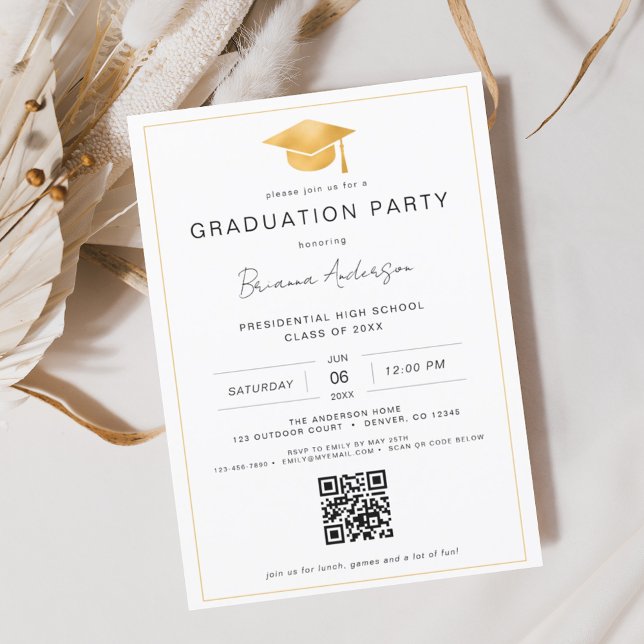 Budget Classic Minimalist Gold QR Code Graduation (Creator Uploaded)