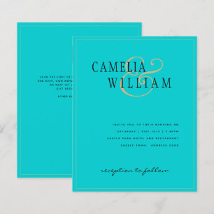 BUDGET Classic Turquoise Gold Wedding Invite 