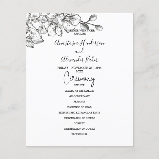 Budget Classic Wedding Program card. (Front)