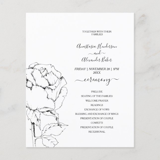 Budget Classic Wedding Program card. (Front)