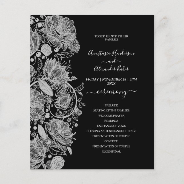 Budget Classic Wedding Program card. (Front)