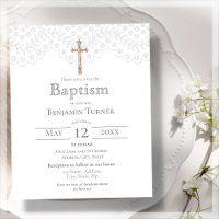 Budget Classic White Lace Baptism Invitation