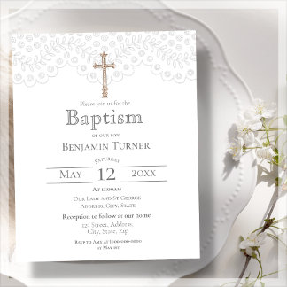 Budget Classic White Lace Baptism Invitation