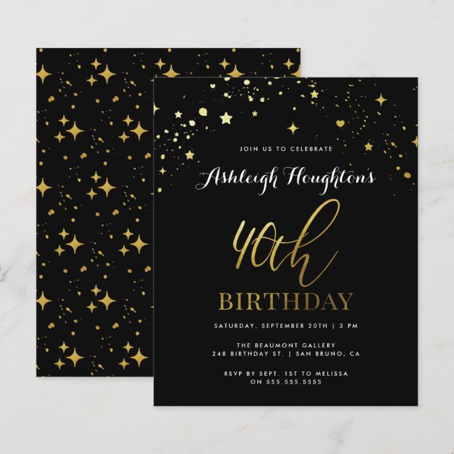 Budget Classy Black & Gold Confetti 40th Birthday (Front/Back)