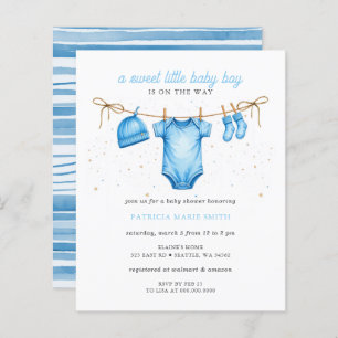 Budget Clothesline Blue Boy Baby Shower invitation